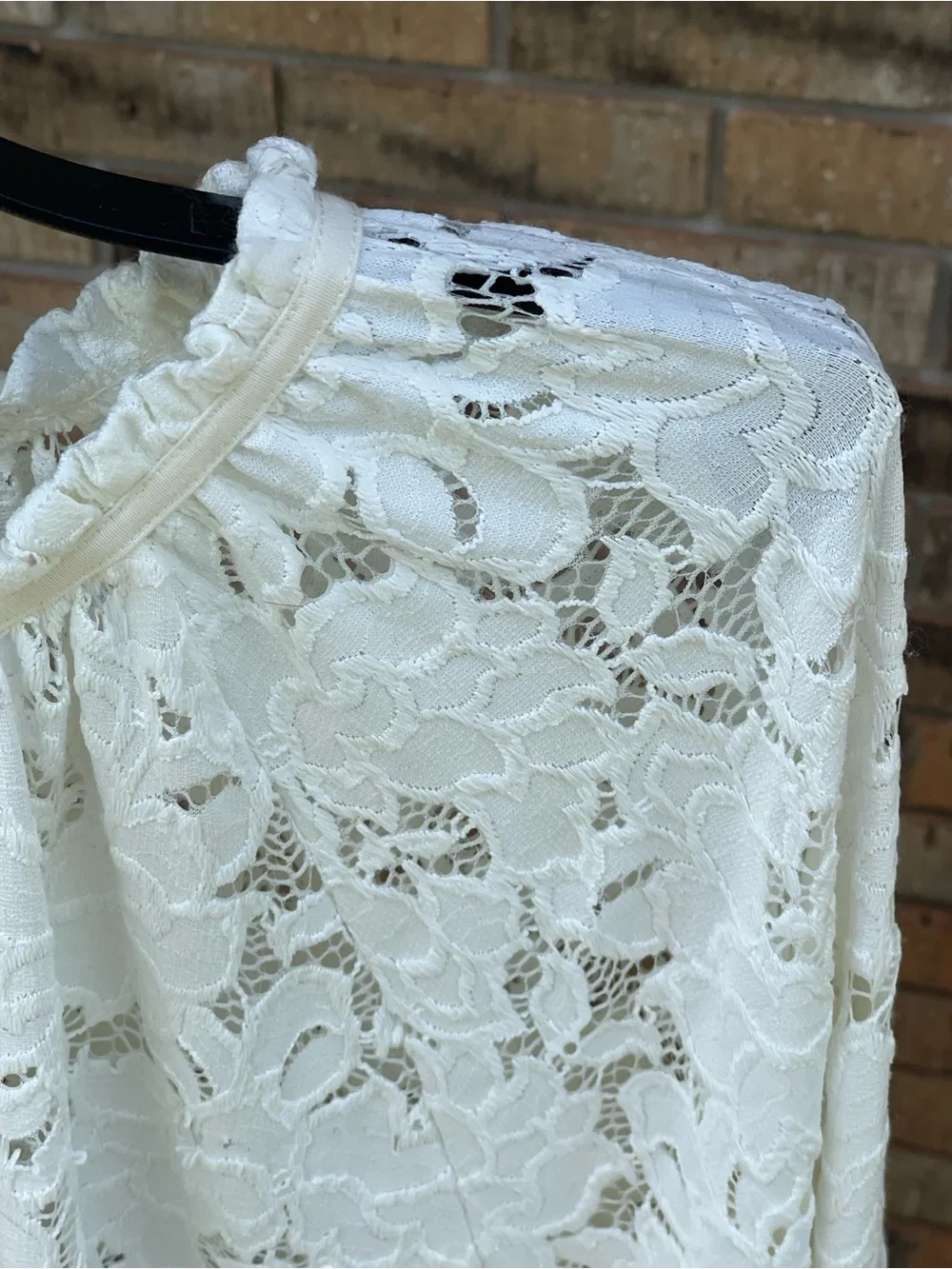 Free People Ivory Floral Lace Long Sleeve Blouse Size L